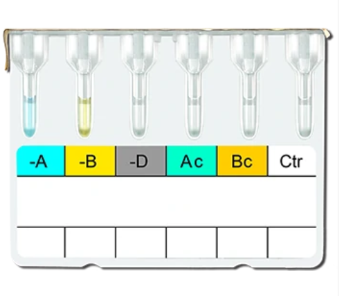 ABO/Rh(D) Blood Grouping Card (6 - Column)